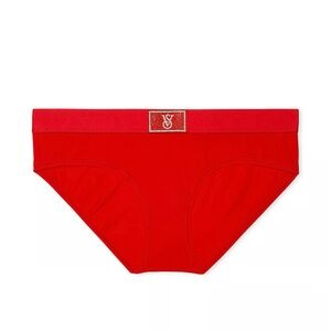 Victoria's Secret Logo Cotton Shine Patch Hiphugger Panty Sz M Lipstick Red NWT!